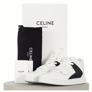 CELINE CT-02 Mid Sneaker w/ Scratch in Optic White/Black Calfskin Leather